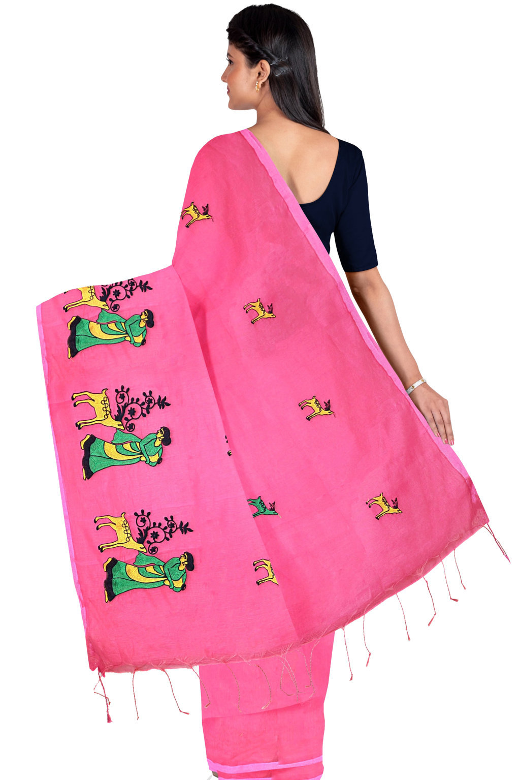 Pink Pure Cotton Urbasi Hand Hand Loom Saree (1117)